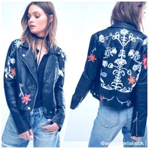 BLANKNYC Embroidered Floral Faux Leather Jacket XS